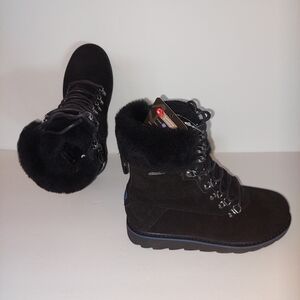 Aqua Diva Dunedin Faux Shearling Cuff Black Ice Grip Snow Boots Womens 6